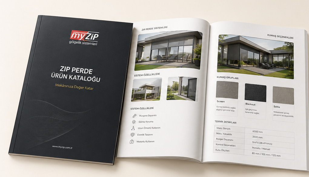 Myzip ürün kataloğu kapak ve iç sayfa görünümü
